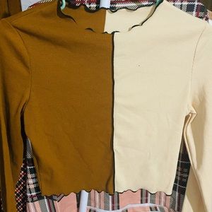 Two toned crop top long sleeve shirt